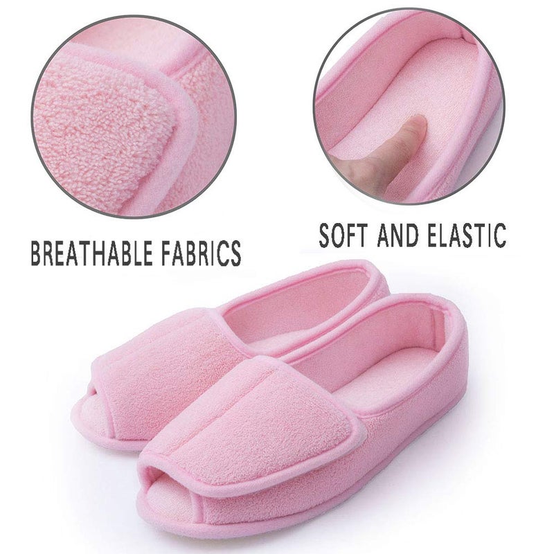Git-up Women Diabetic Slippers/W Arthritis Edema Adjustable Closure Memory Foam House Shoes Open Toe 8#,Pink. - Image 3